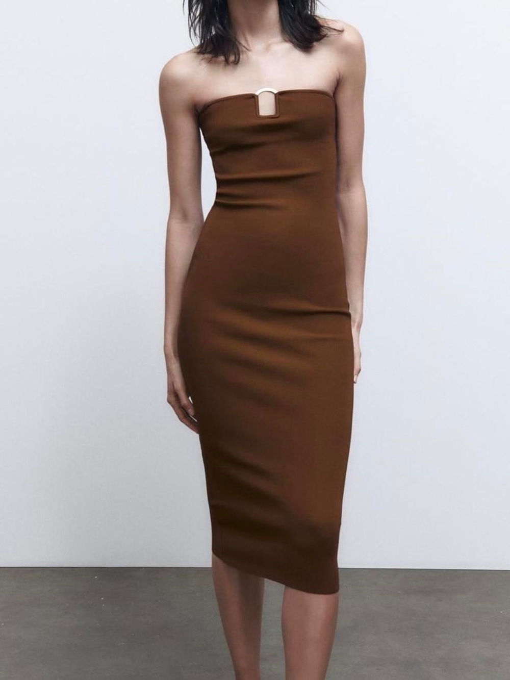 NWT Zara Midi Bodycon Dress with Gold Detailing